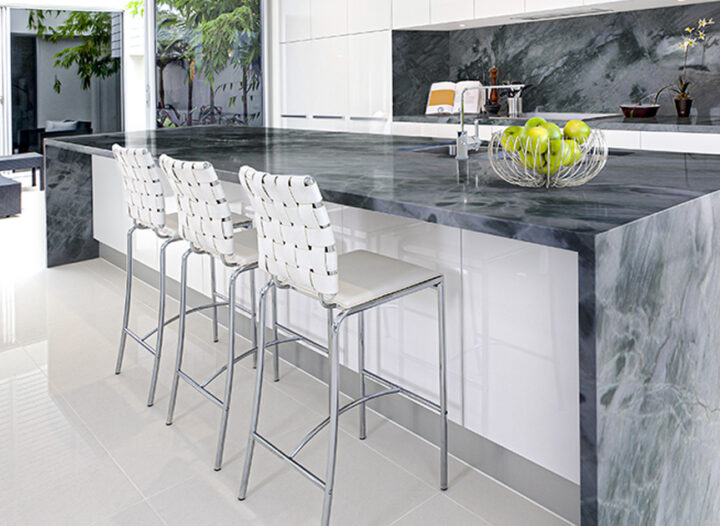 Quartzite kitchen countertop with elegant veining