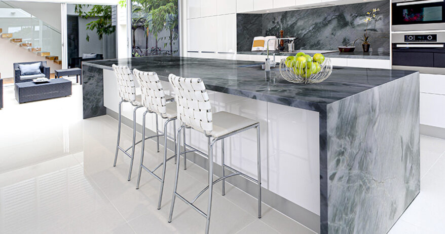 Quartzite kitchen countertop with elegant veining