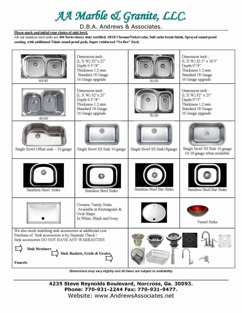 Kitchen Countertop Sink Selections Aa Marble Granite